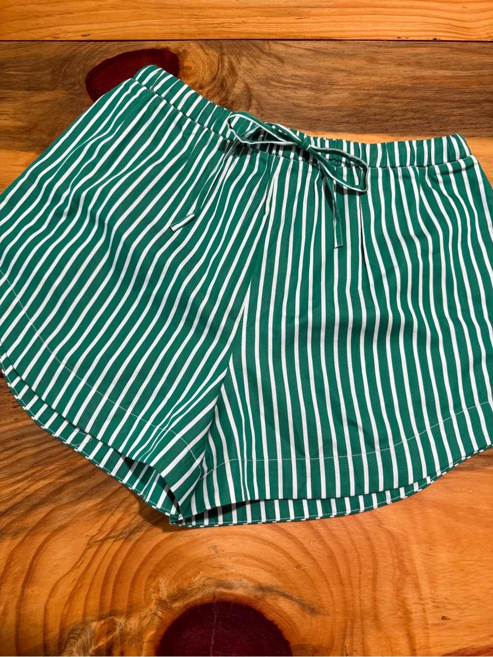 French Connection Green and White Striped Drawstring Shorts, Small